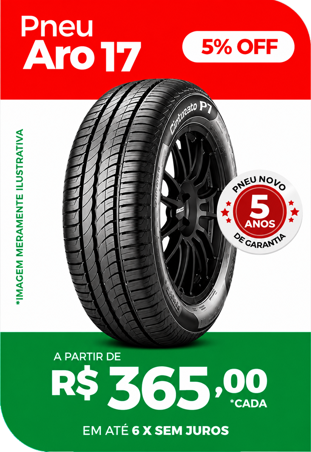 Pneu Aro 17 por R$ 365 em Promoção na TAG PNEUS Taguatinga